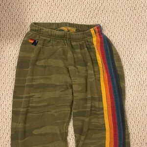 Aviator Nation Sweatpants: size small camo with rainbow stripe